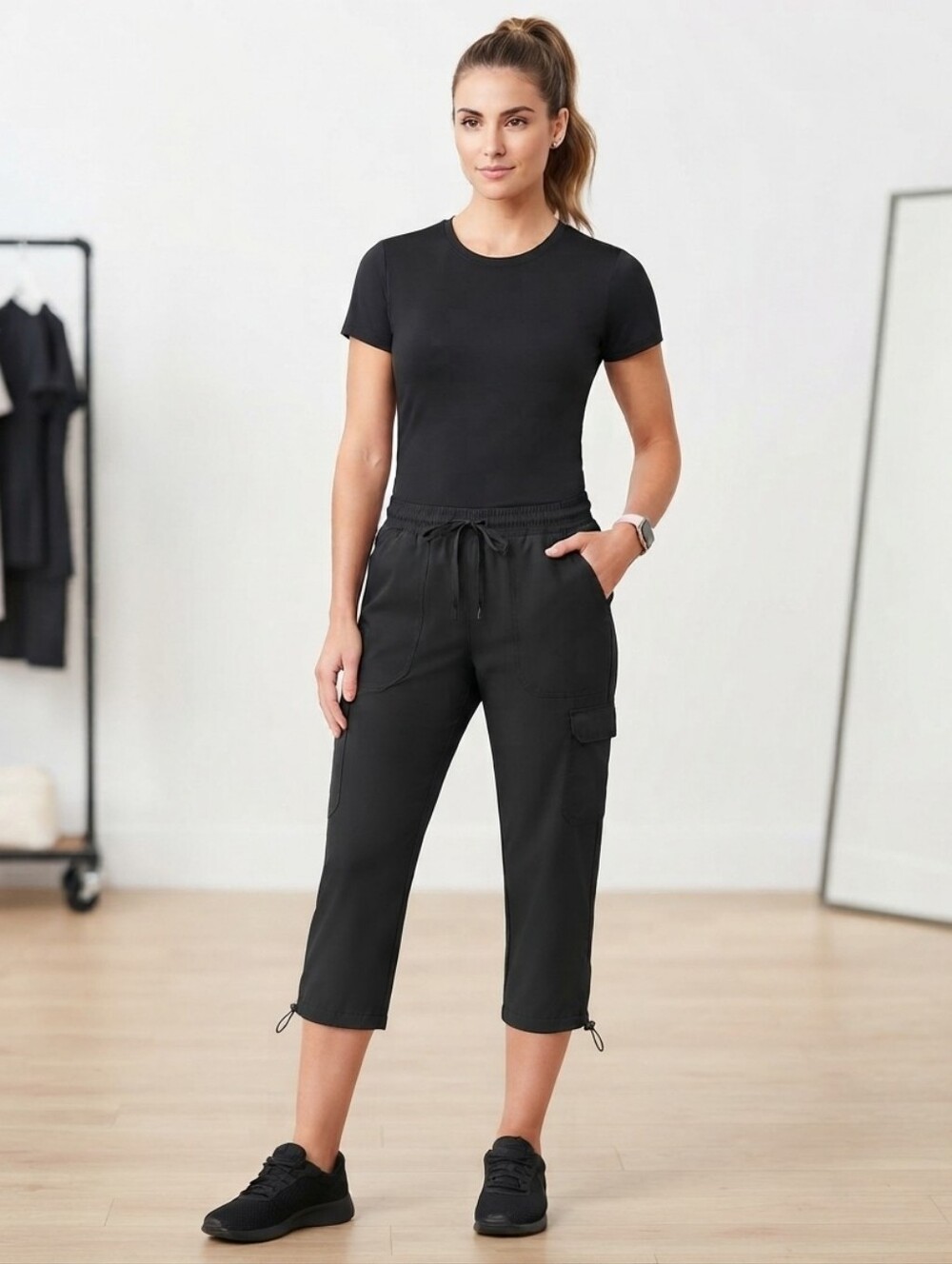 Women's Black Cargo Capri Pants - Classic Casual